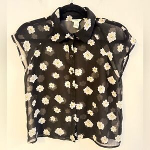 Floral Sheer Black Blouse 90s Inspired